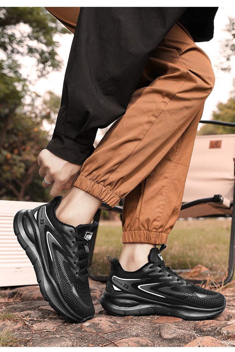 Large Size Leather Surface Fleece-Lined Thickened Warm Casual Sports Shoes Waterproof Non-Slip Cotton Shoes Real Explosive Carbon Plate Running Shoes