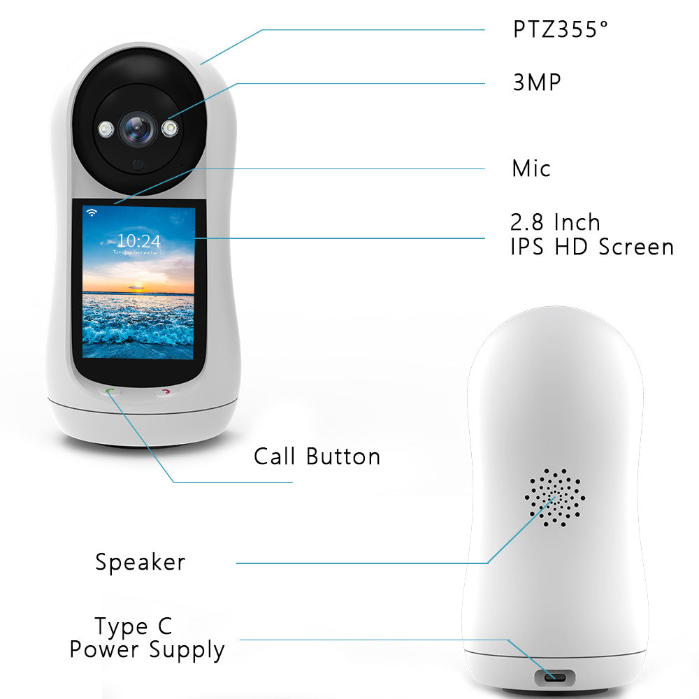 Smart Surveillance Camera with Visual Two-Way Video Call, One-Key Call, Screen, Home Baby Monitor, Infrared