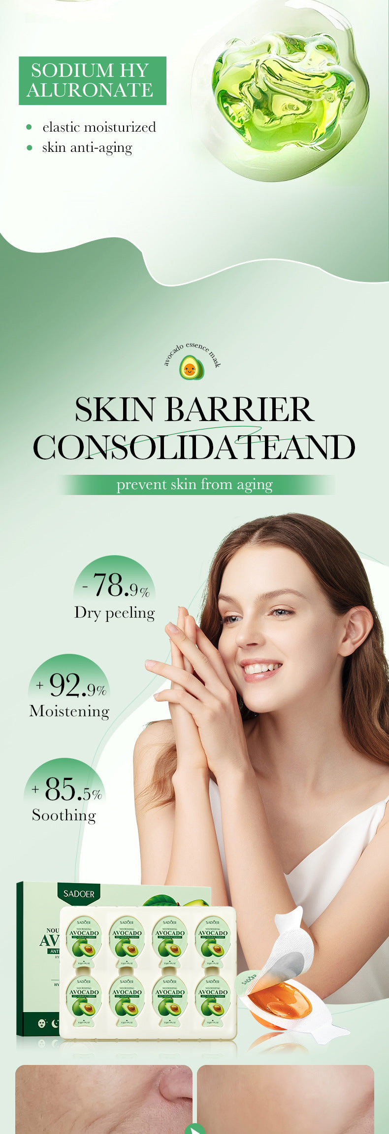 Sleep Mask SADOER Avocado Portable Smear-On Nourishing Anti-Wrinkle Freeze Mask Cross-Border Foreign Trade Wholesale