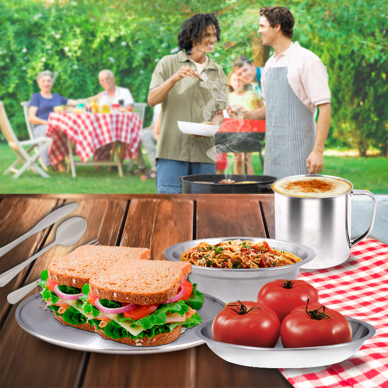 Wholesale Camping Tableware Set11pcs Outdoor camping barbecue travel supplies stainless steel bowls chopsticks plates cups