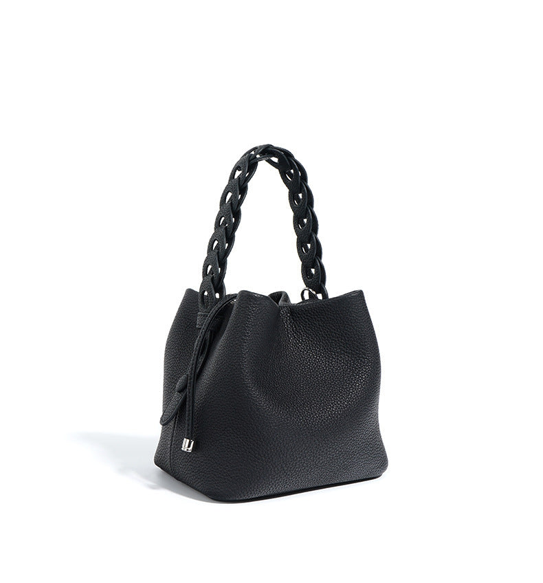 European Style New Top Layer Cowhide Bucket Bag High-Quality Genuine Leather Fashion Women's Handbag Tote Shoulder Crossbody Bag Woven