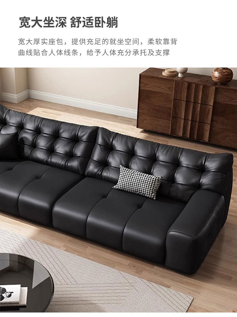 Italian Minimalist Big Black Bear Sofa Living Room Genuine Leather Sofa Top Layer Cowhide High Back Black Leather Art Sofa Shipping and tax not included