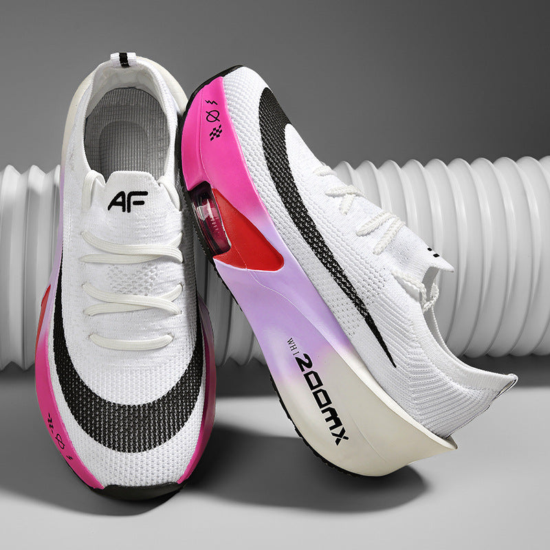 2025Autumn New High Elastic Double Mesh Breathable Sports Shoes Air Cushion Shock Absorption Full Palm Carbon Plate Couple Racing Running Shoes