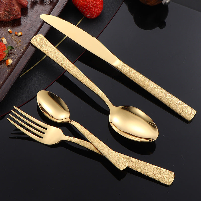410Stainless Steel Tableware Restaurant Embossed Pattern Knife Fork Spoon24Western Steak Knife and Fork Set