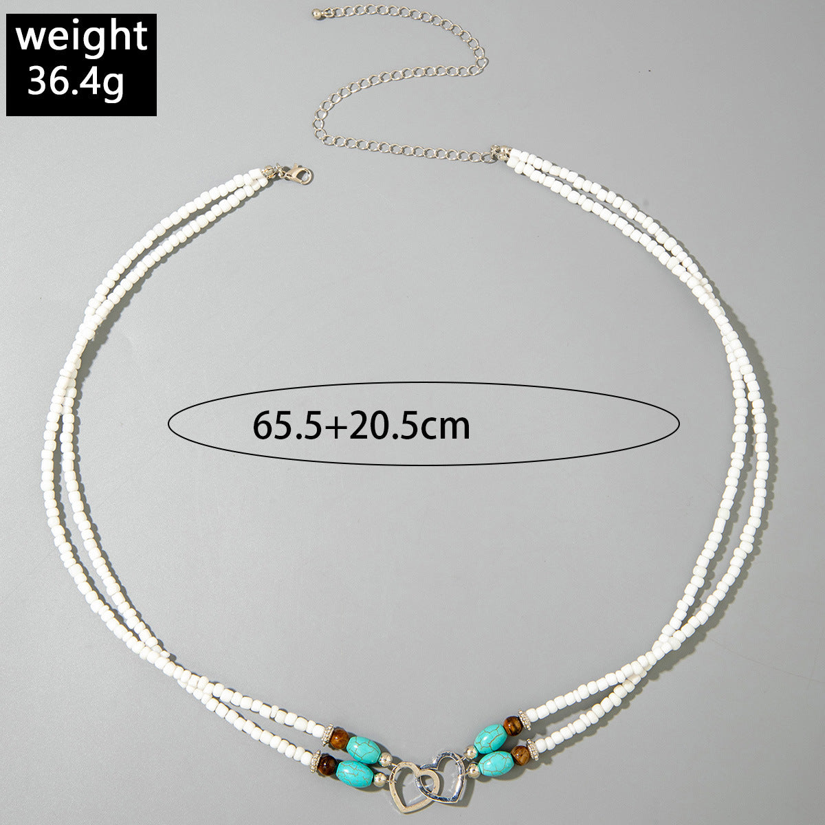 Wholesale Bohemian Vacation Style Rice Bead Turquoise Jewelry Set Metal Heart Jewelry