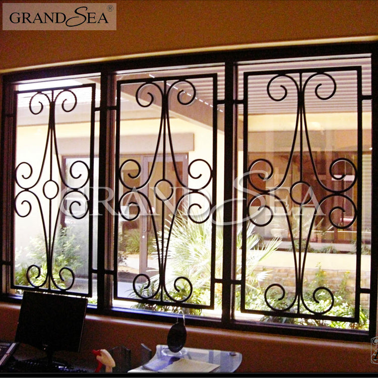 Modern Pretty Ornamental Wrought Iron Window Grill Grates Design for Safety Corrosion Resistance