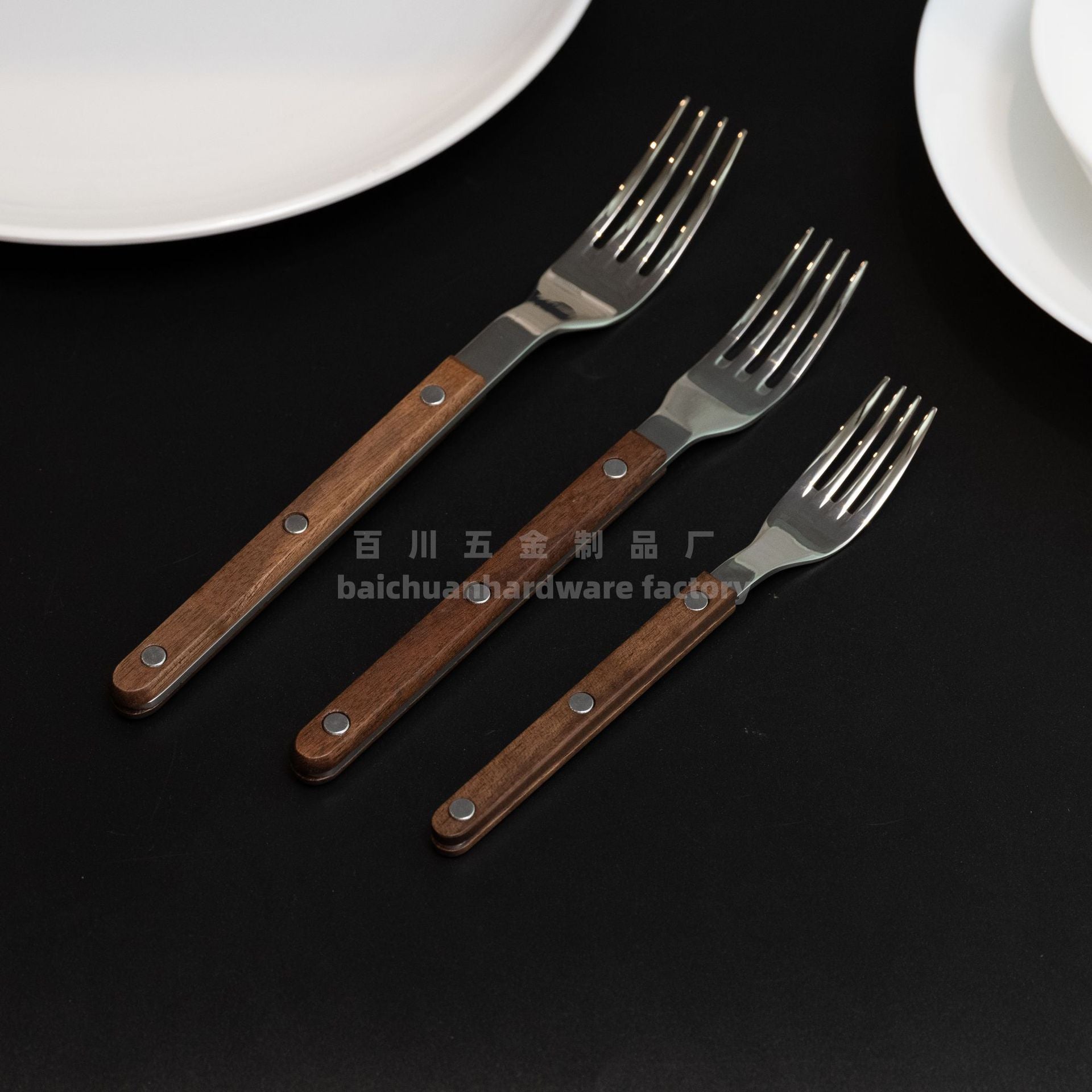 French Style Solid Wood Walnut Handle Western Cutlery Stainless Steel Knife Fork Spoon Wholesale Household Kitchen Western Restaurant