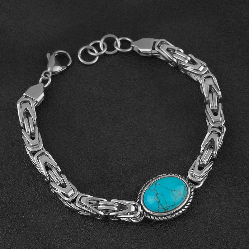 New Niche Personality Imitation Turquoise Stainless Steel Bracelet Jewelry Imitation Agate Steel Color Titanium Steel Jewelry
