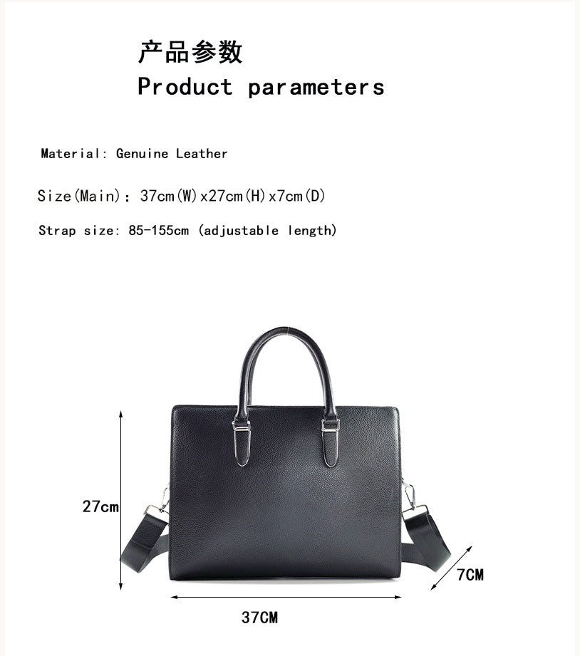 Anti-theft Fingerprint Lock Genuine Leather Briefcase Men's Business Handbag Commuting High-end Shoulder Crossbody Bag Fingerprint Unlock