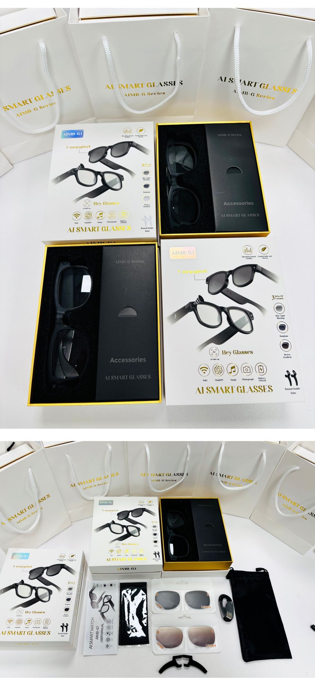 AIMB-G1Smart Glasses800100 Megapixel Camera Ai Simultaneous Translation Recognition1200P Video Recording Audio Recording