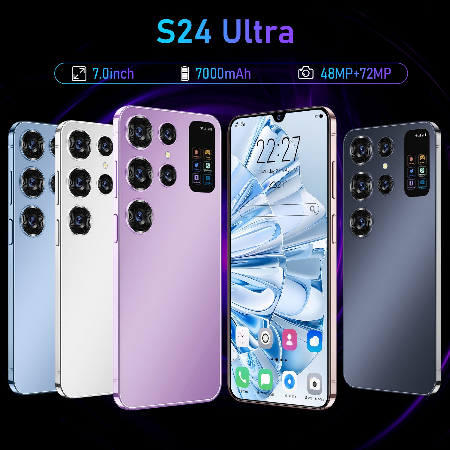 New S24 Ultra Android7.3Inch Perforated Large Screen Hot-Selling Bestseller5G Smartphone