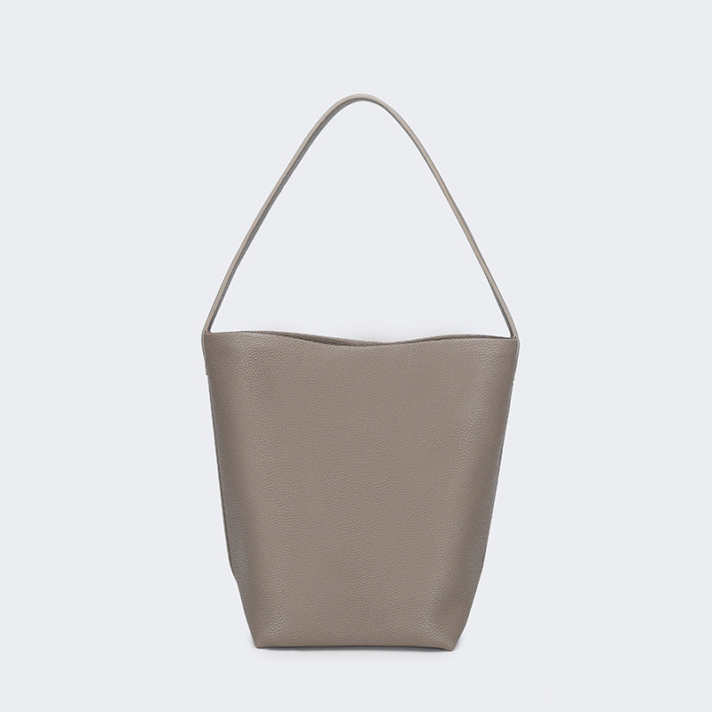 Autumn and Winter Niche row Bucket Bag Top Layer Cowhide Single Shoulder Bag Large Capacity Tote Bag for Women Commuting
