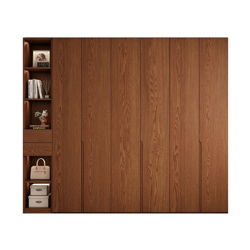 Oak Wardrobe Solid Wood Bedroom Household Handle-Free Storage Cabinet Walnut Color ENF Grade Combination Segmented Wardrobe