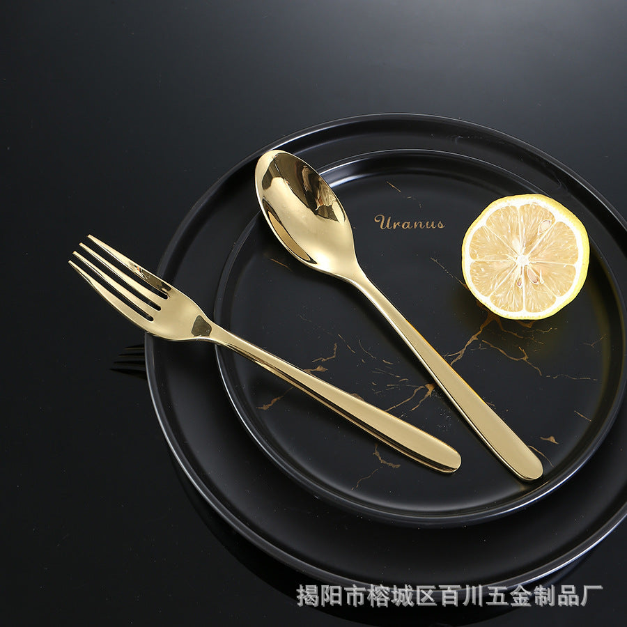 304Stainless Steel Knife Fork Spoon Thickened Tableware Western Hotel High-end Steak Knife Fork Dessert Spoon Set Kunting