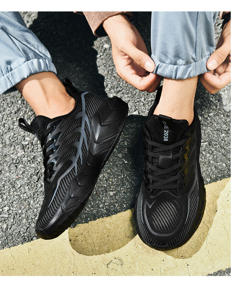 New Thick-Soled Racing Sports Shoes for Middle School Students, High Elastic Running Shoes for Men and Women, Breathable Flyknit Mesh Shoes for Couples