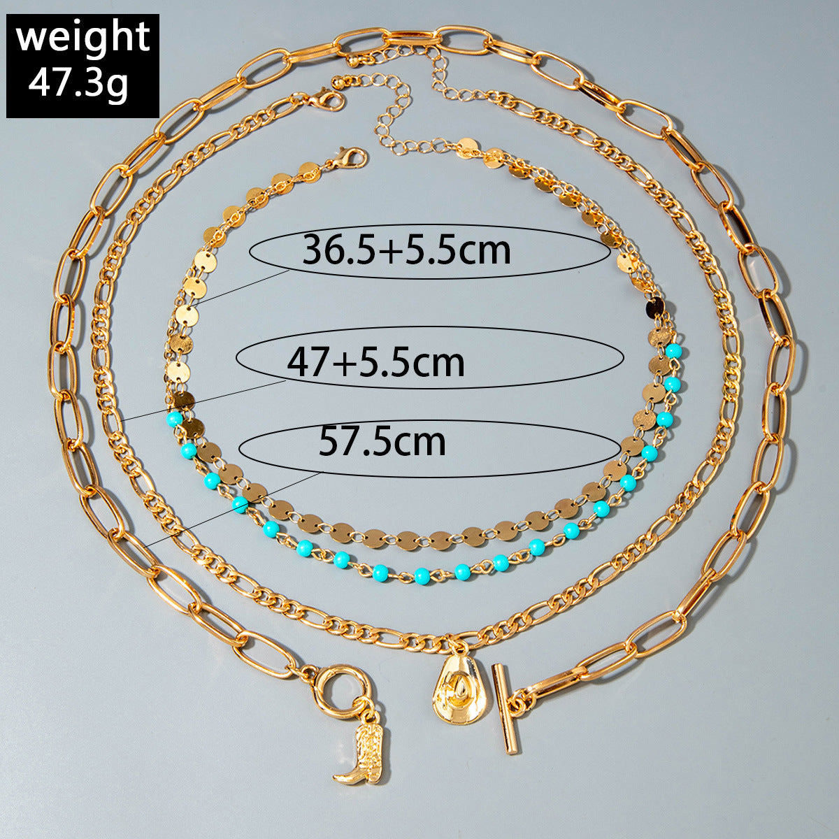 Bohemian Western Cowboy Boots Pendant Turquoise Necklace Layered Tassel Accessories Y Type Necklace