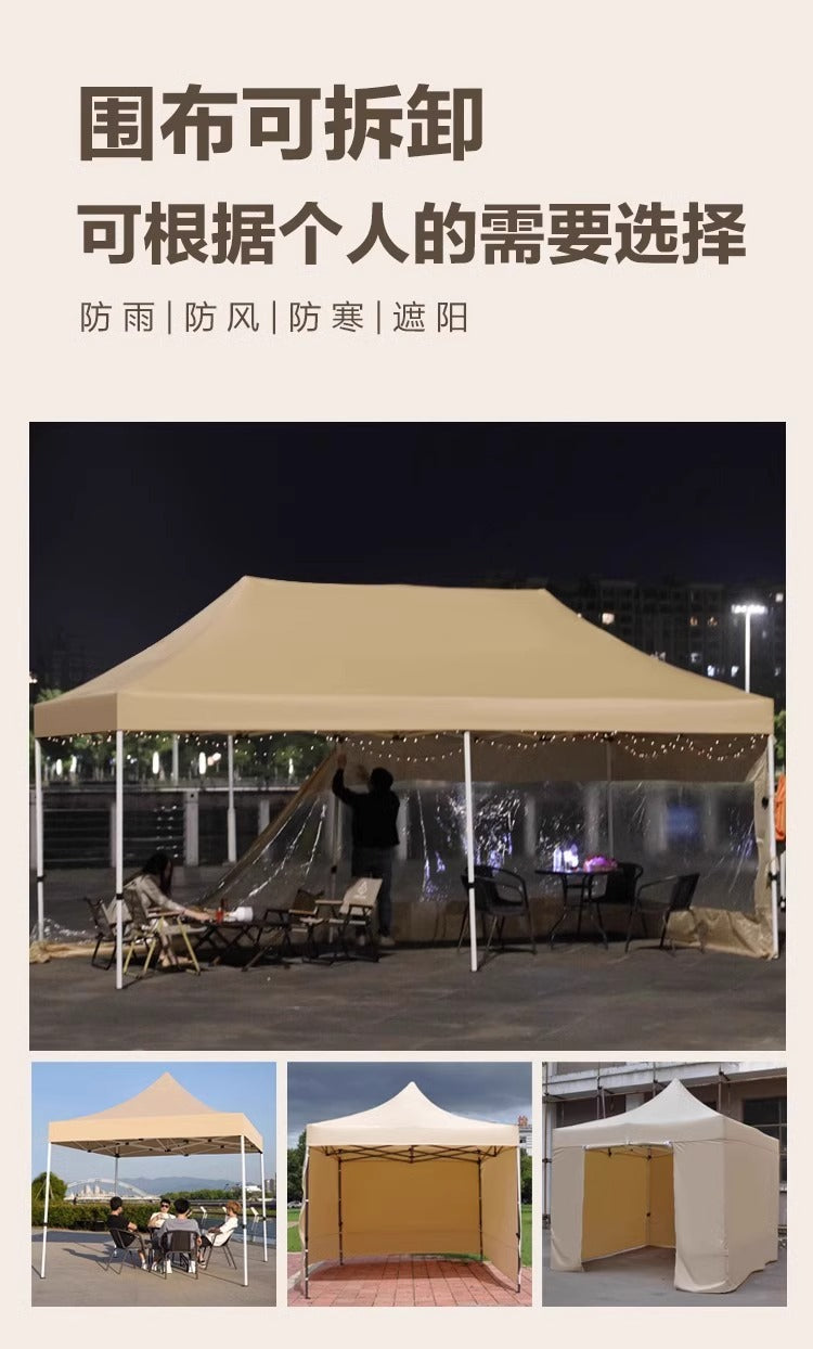 Four-Corner Tent Cover Night Market Stall Khaki Transparent Rain Cover Outdoor Thickened Zipper Version Winter Rainproof Enclosure