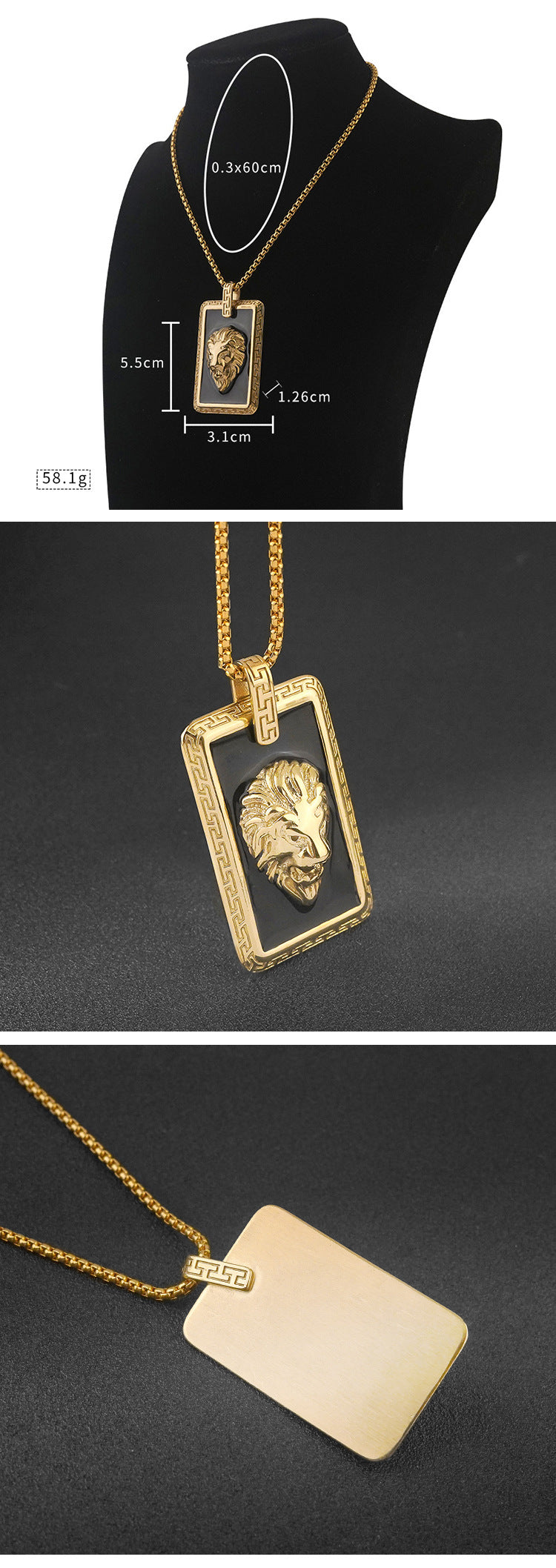 European and American Fashion Men's Stainless Steel Lion Head Pendant Personality Retro Epoxy Titanium Steel Electroplated gold Pendant Jewelry