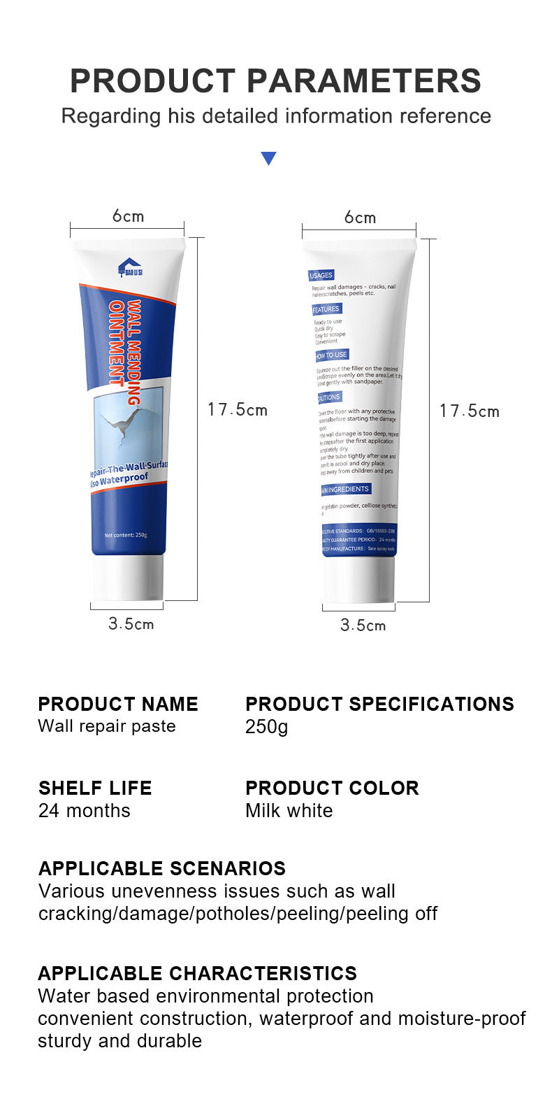 baolisi Wall Repair Paste for Home Use, Waterproof, Nail Hole and Crack Putty Powder for Wall Repair oem Wall Repair and Renovation