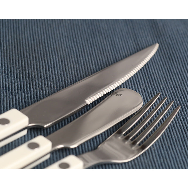 304Mirror Western Tableware Set ABS Handle Butter Knife Fork Spoon Clip Handle Steak Dessert Spoon Fork Plastic Handle