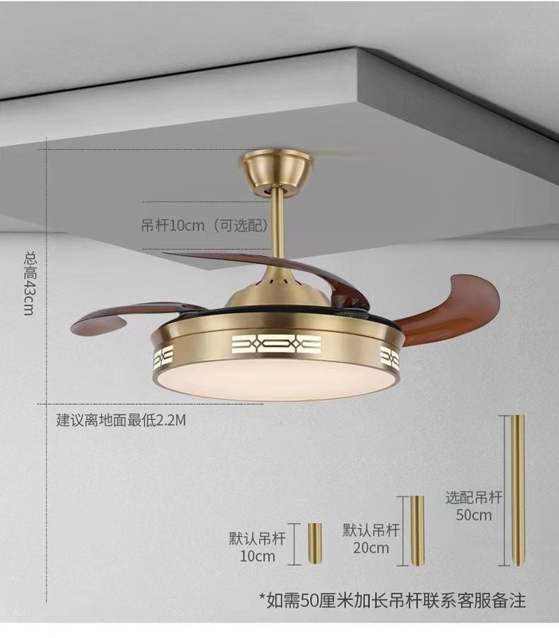 All-Copper Invisible Fan Light Luxury Simple Ceiling Light Designer Modern Living Room Dining Room Bedroom Chandelier Pure Copper