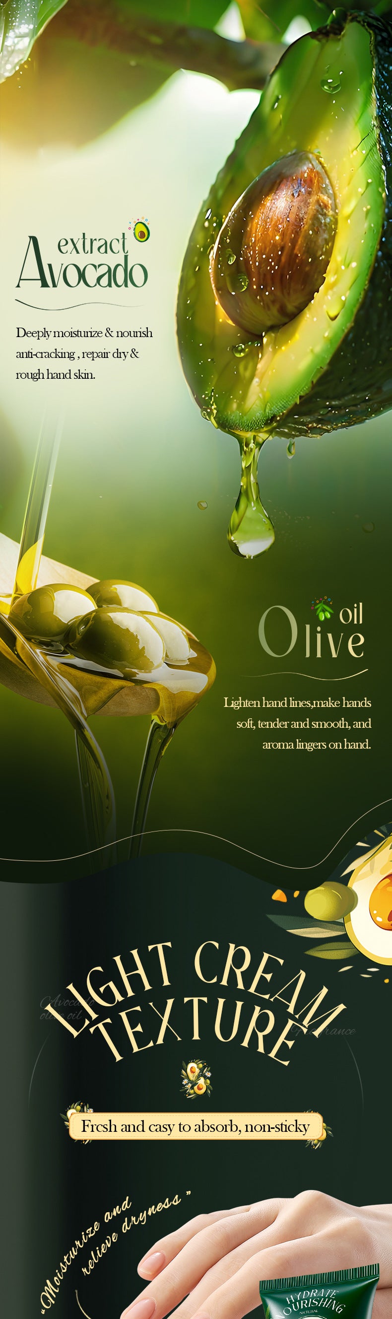 Cross-border Avocado Nourishing Hand Cream80g Olive Oil Hydrating Moisturizing Hand Cream Export Manufacturer Wholesale