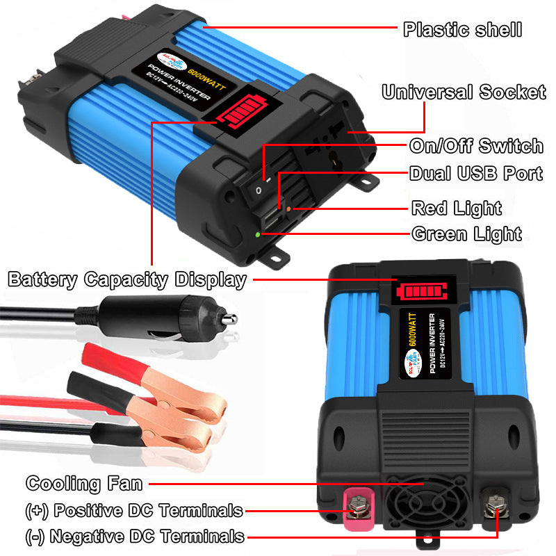 Car Converter Car Small Appliance Inverter300W/500W 12V Turn110V/220V Double USB Interface