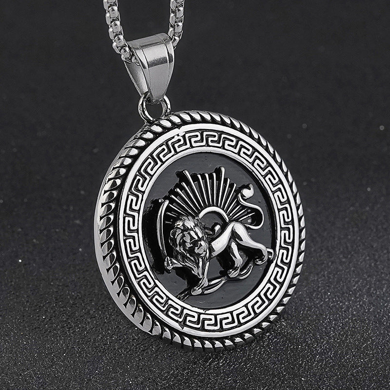 Wholesale AliExpress Hot Selling European and American Style Great Wall Pattern Lion Head Stainless Steel Pendant Necklace Jewelry