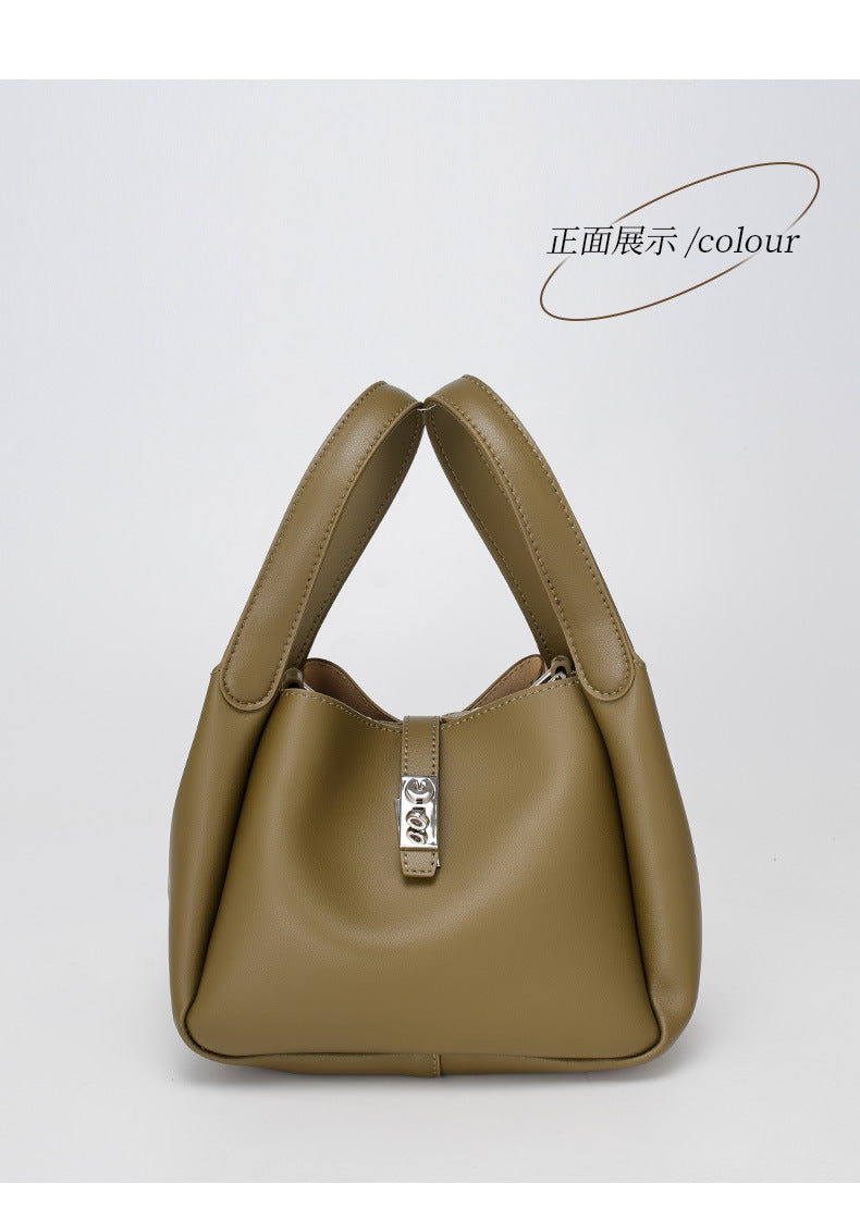 New Style Cowhide Vegetable Basket Bag for Women2024Summer Simple Fashion Large Capacity Single Shoulder Crossbody Bag Niche Lazy Style