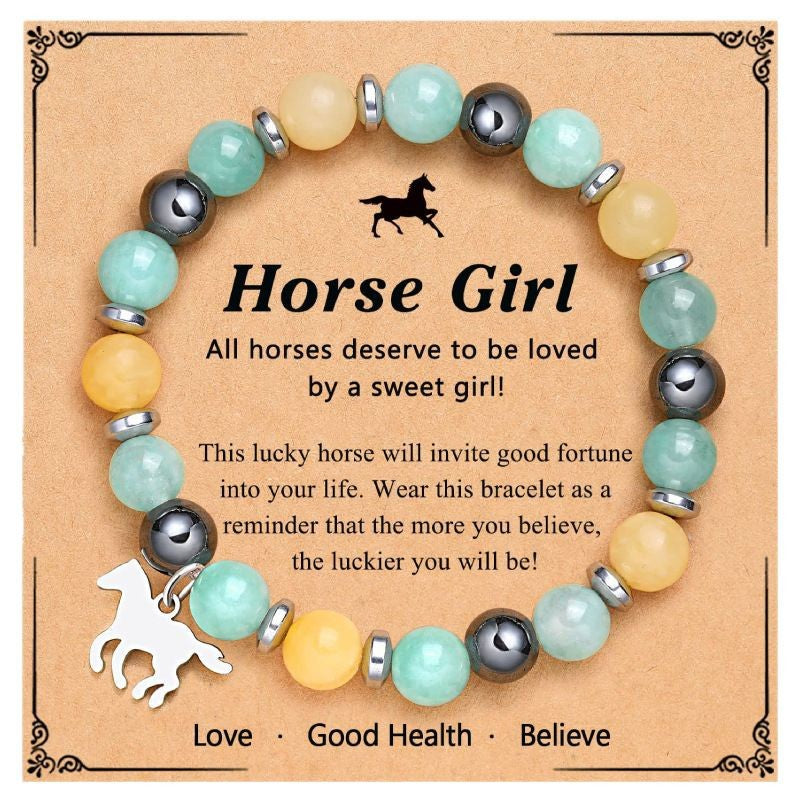 Women's Blue Jade Magnetic Spacer Bracelet Natural Stone Pink Zebra Beaded Bracelet Stainless Steel Pony Pendant Bracelet