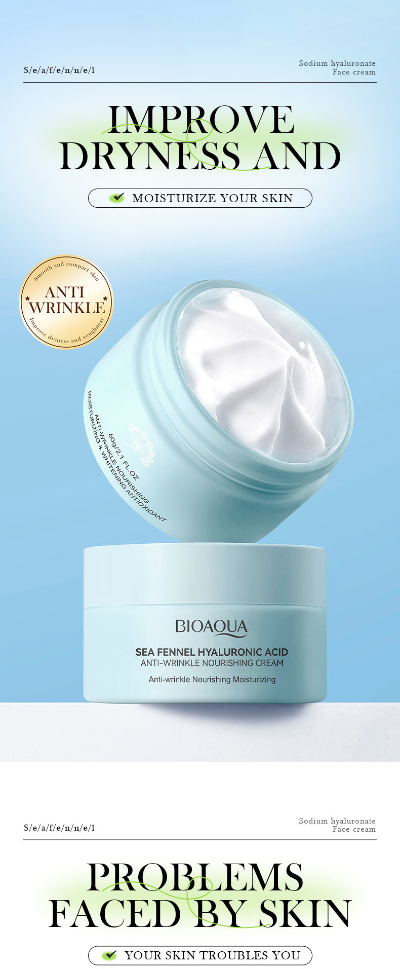 Sea Fennel Hyaluronic Acid Skin Care Set  BIOAOUA Moisturizing Five-Piece Set Cross-Border Wholesale