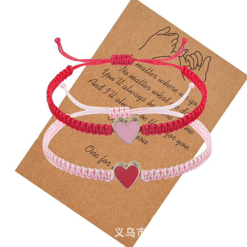 Valentine's Day Heart Bracelet Pair Gift High-end Colorful Woven Rope Card Stretchable Couple Woven Bracelet