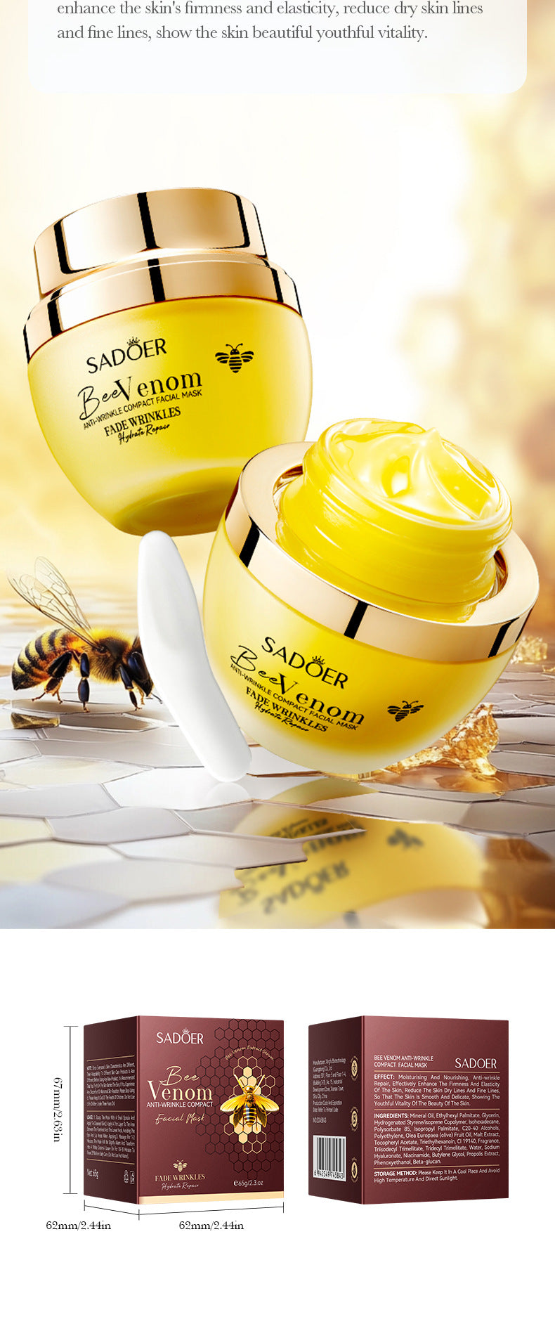 Bee Venom Firming Mask SADOER Anti-wrinkle moisturizing cream cross-border foreign trade wholesale