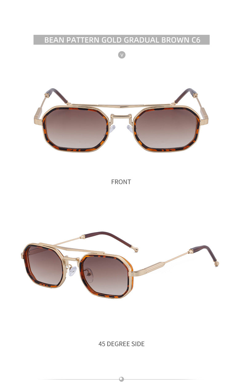 2025New Small Frame Glasses Men Double Beam retro Sunglasses Men's High Sense Full Frame Sunscreen Sunglasses shades