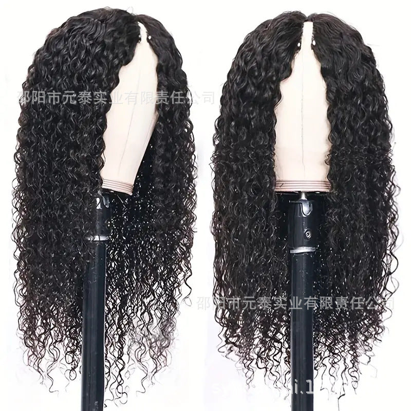 Kinky Curly V Part Wigs Human Hair No Leave Out Glueless Wig