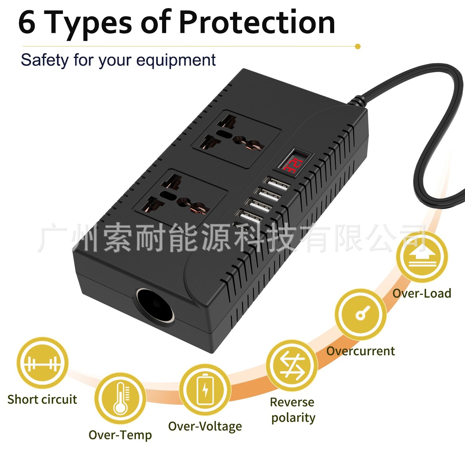 Vehicle Inverter150W 12V/24V Turn110V/220V 4个USB 1个Type-C Fast Charging Port