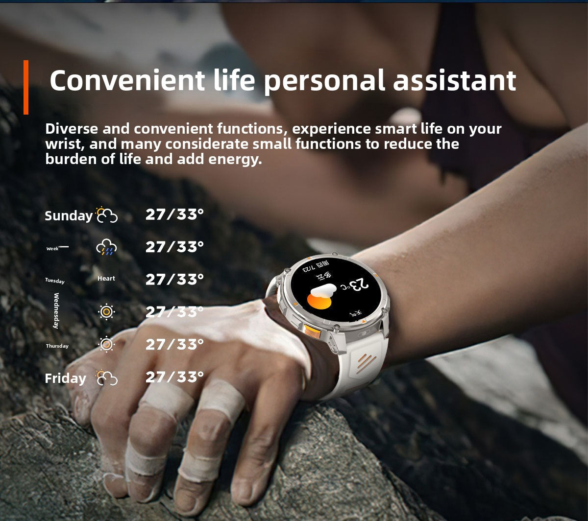 HT33Smart Watch Bluetooth Call True Heart Rate Step Count Sleep Monitoring Compass Deep Waterproof Sports Three-Proof