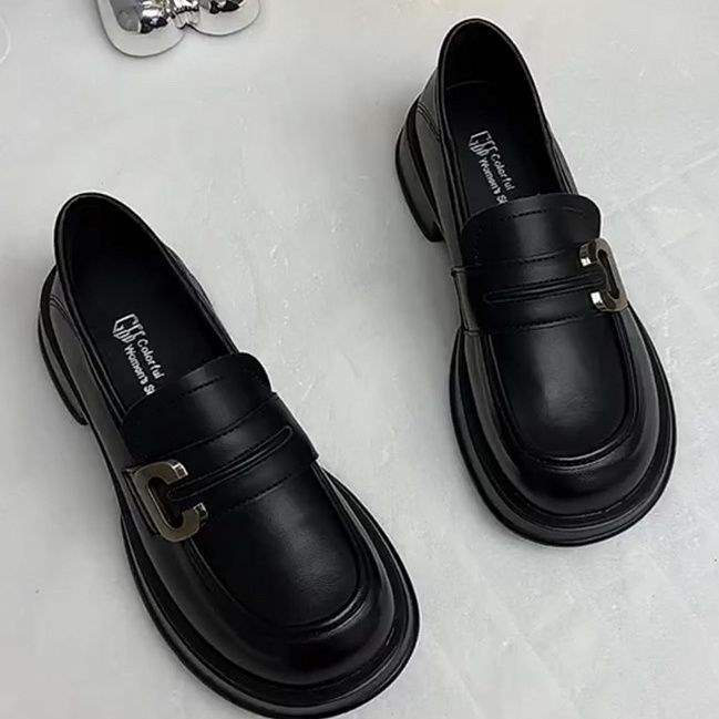 British Style Small Leather Shoes French Retro Thick-Soled Shoes Low Heel Black Loafers2025Spring and Autumn Single Shoes Uniform Shoes for Women