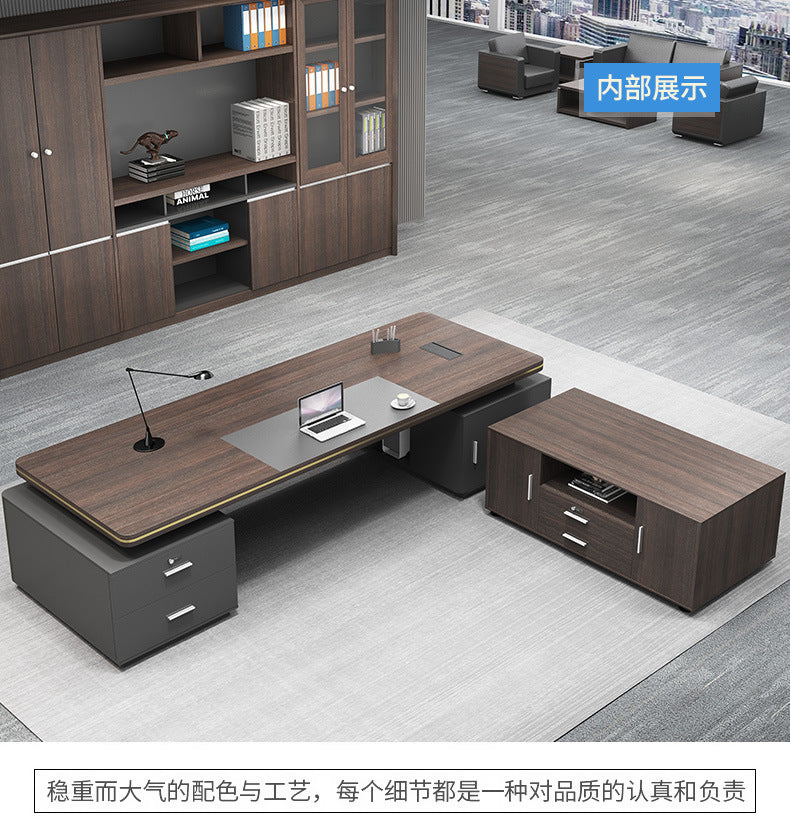 Elegant Office Desk Boss Desk Simple Modern Double Cabinet Mobile Cabinet Office Manager President Office Desk and Chair Set