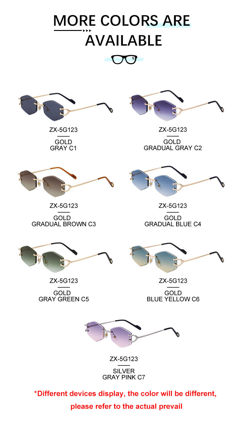 2025New European and American Fashion Frameless Sunglasses for Women with Metal Temples Trendy Outdoor Street Style Sunglasses for Women