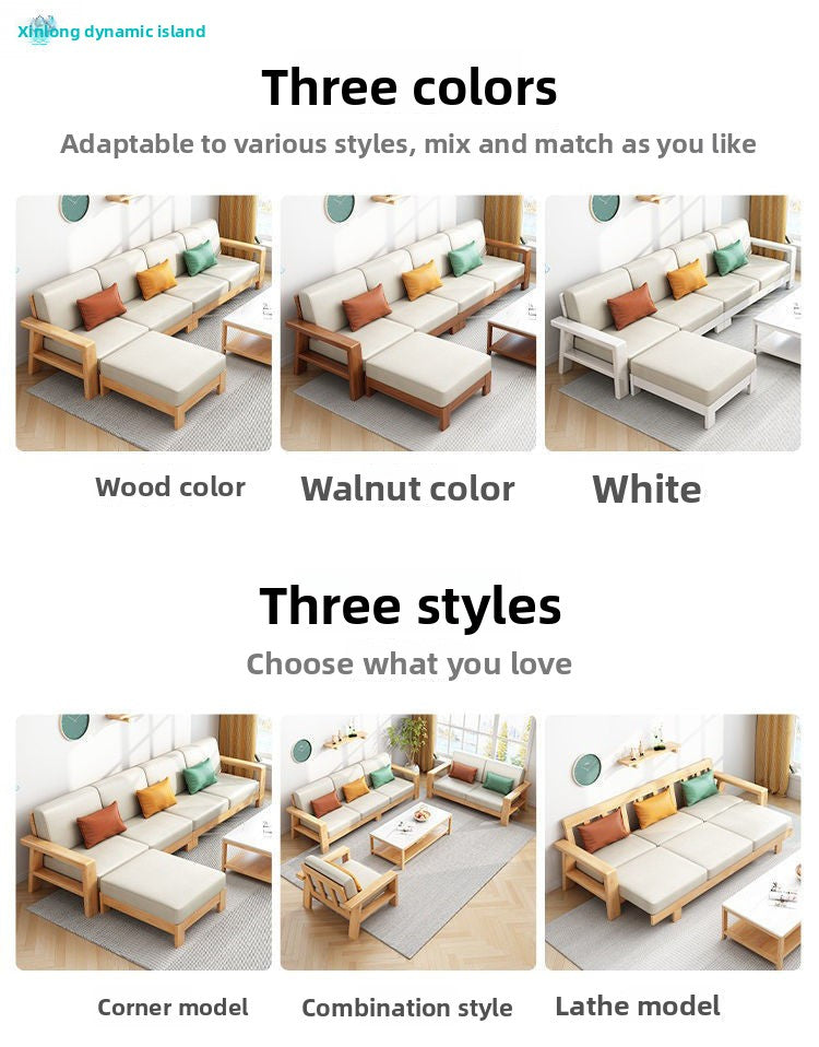 Light Luxury Retro Living Room Modern Solid Wood Sofa Set Simple Sofa Bed Dual-use Small Apartment Fabric New Chinese Style
