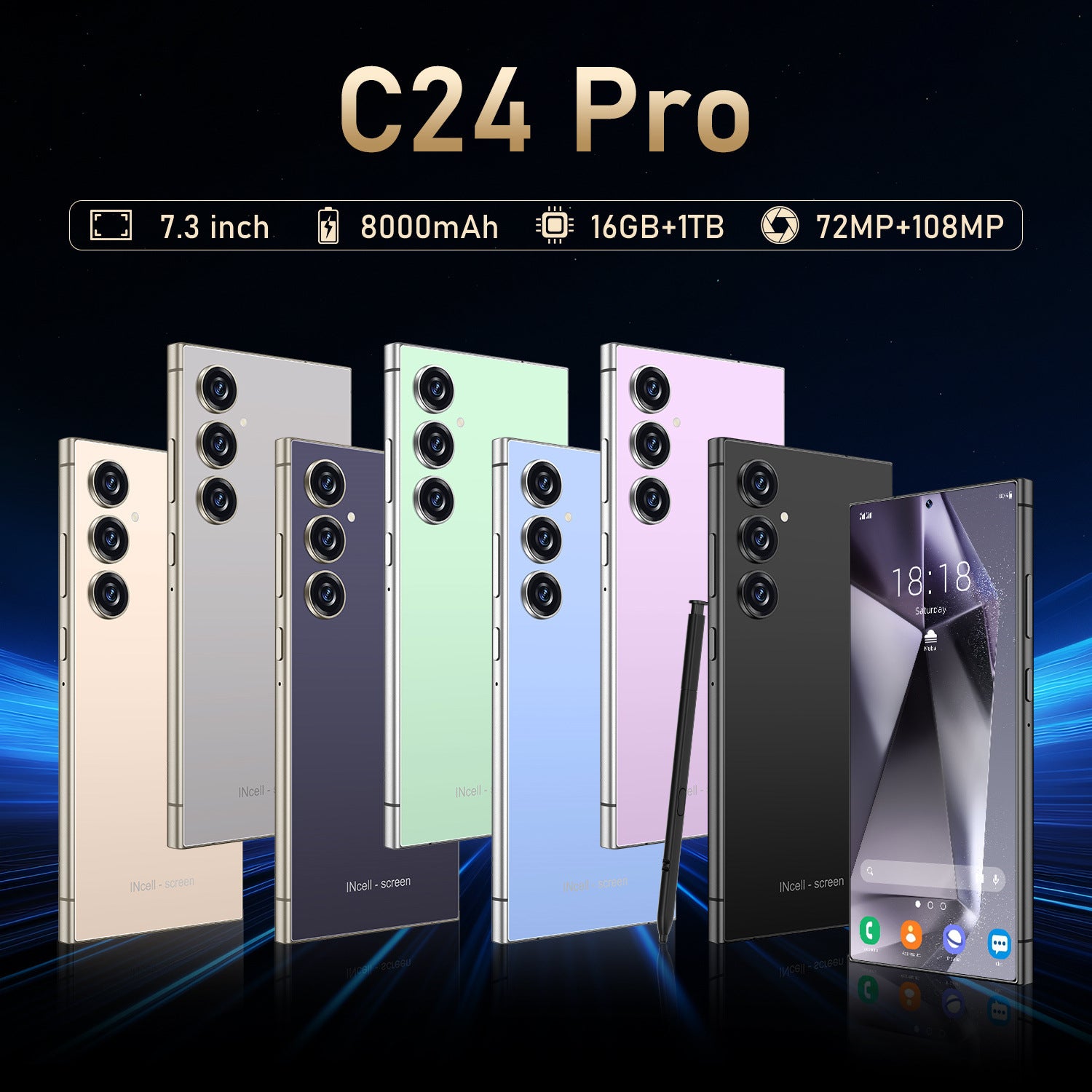 Exclusive Supply C24 Pro Smartphone7.3Extra Large Screen16+1T Android Phone Source Factory