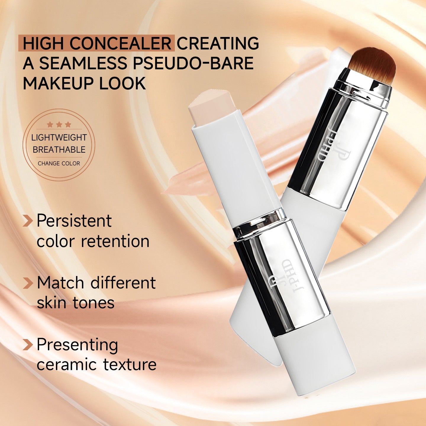 Spot Goods J-PHD 2-in-1 Foundation Stick13g Double-ended lightweight concealer foundation with brush, natural finish