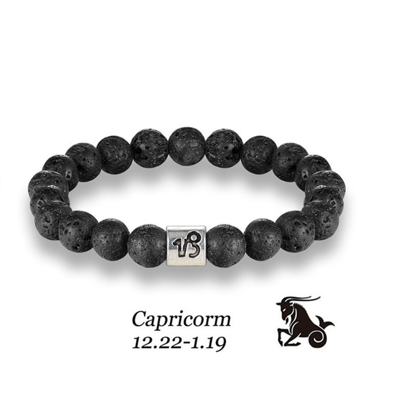 Twelve Constellations Bracelet Men's Natural Volcanic Stone8mm Beaded Capricorn Scorpio Pisces Friendship Zodiac Bracelet