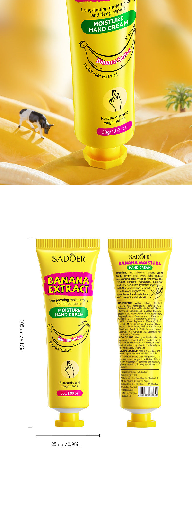 Full English Banana Hydrating Hand Cream30g SADOER Moisturizing and anti-chapped autumn and winter hand cream  wholesale