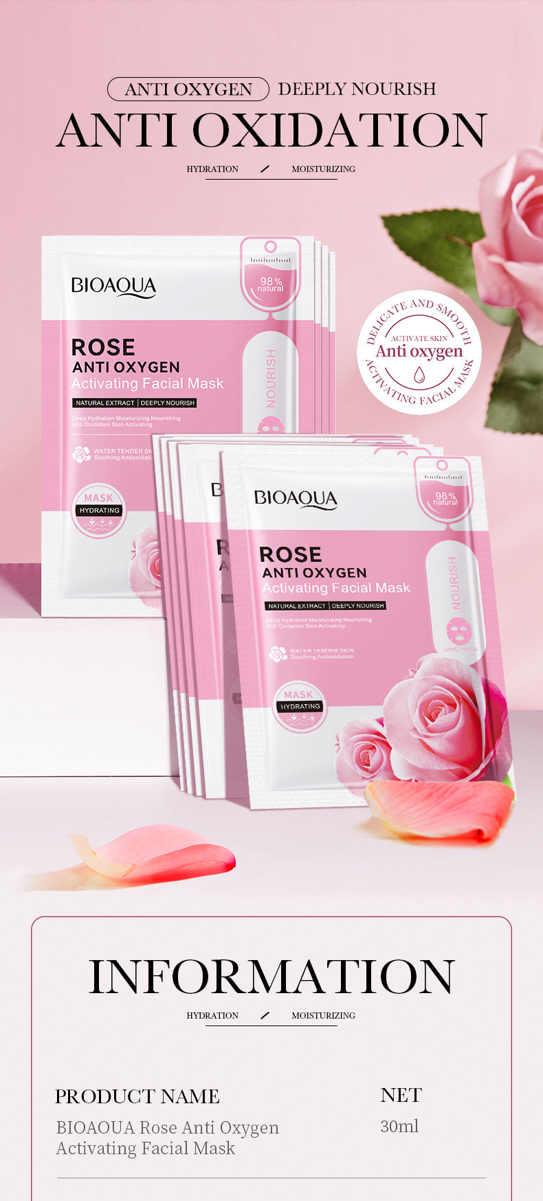 Full English Mask30gBIOAOUA Honey Hydrating Pearl Moisturizing Rose Snail Moisturizing  Foreign Trade Wholesale