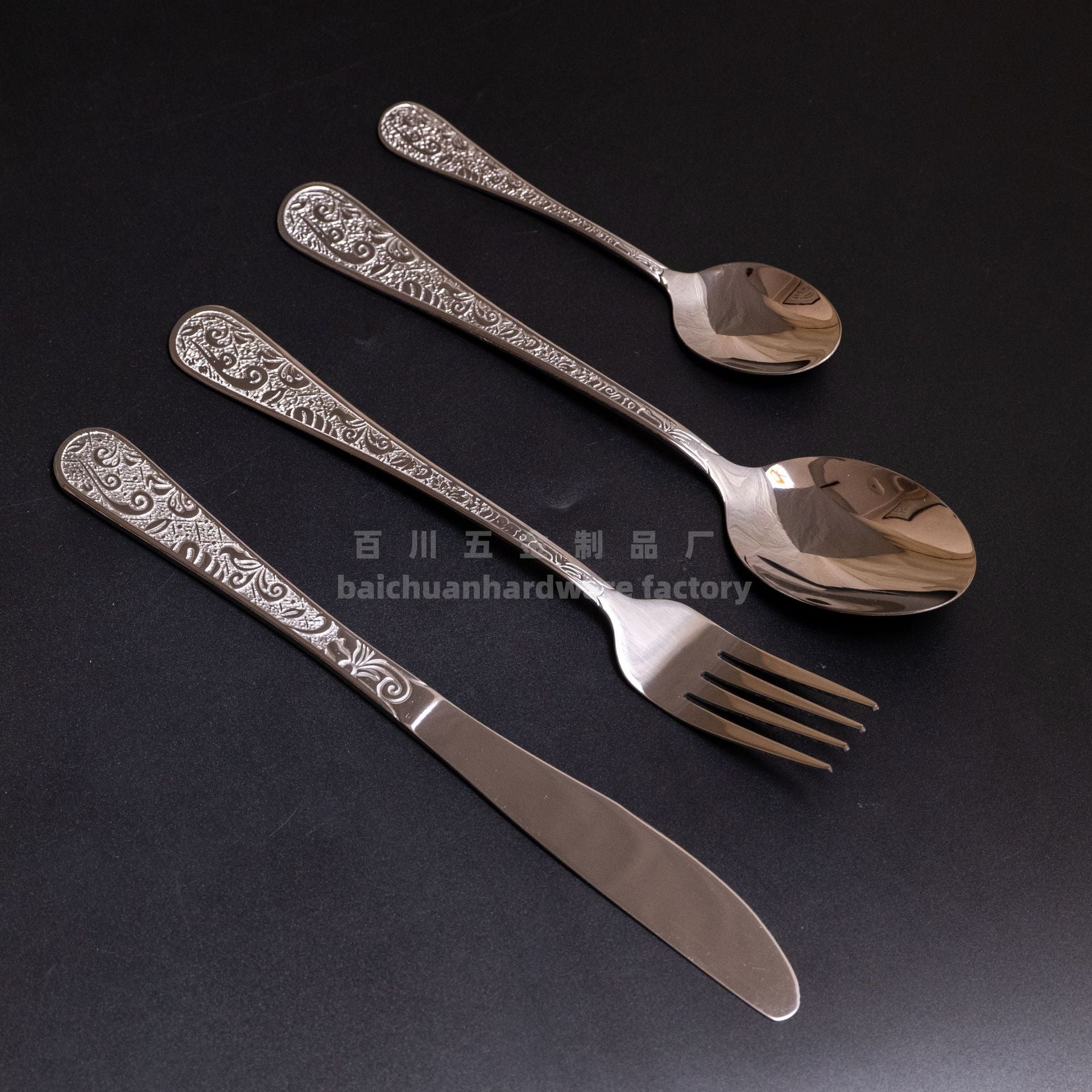Phoenix Series Knife, Fork, and Spoon Stainless Steel Cutlery Set Five-Piece Retro Relief Pattern Western Steak Knife and Fork