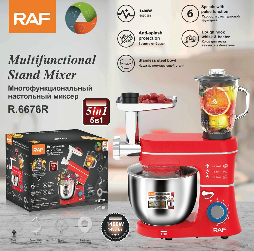 RAF European Standard 3-in-1 Chef Machine Multi-Functional Dough Mixer Household Meat Grinder Juicer Food Processor