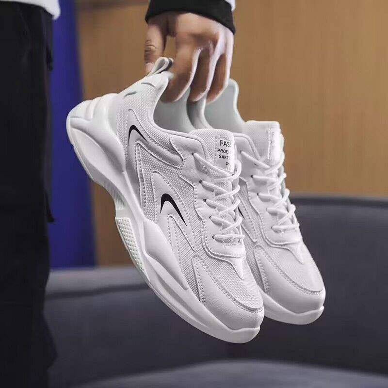 Men's Shoes Summer New Breathable Mesh Shoes Men's Sports Shoes Korean Style Versatile White Shoes Thick Running Casual Shoes