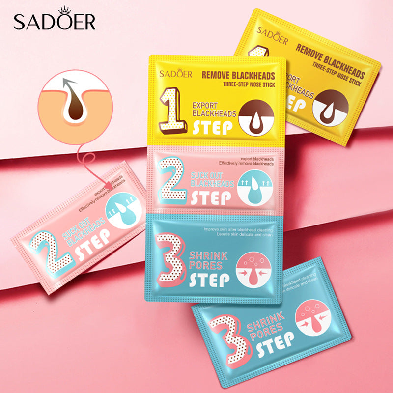 Three Steps to Remove Blackheads Nose Strips SADOER Skin Care Products T District Nursing Set Cross-Border Foreign Trade Wholesale